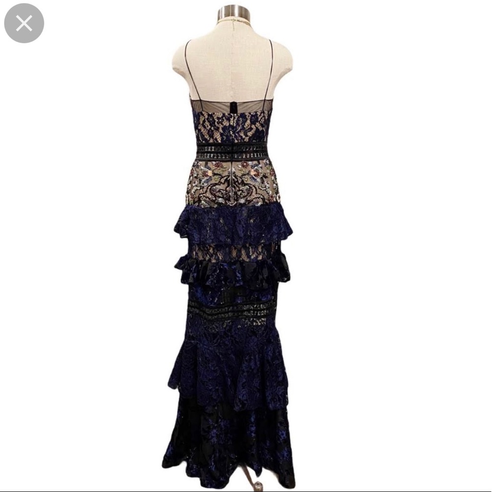 PatBo PATRICIA BONALDI Tiered Lace Velvet Mesh Beaded Gown Maxi Dress 8 - Picture 3 of 4